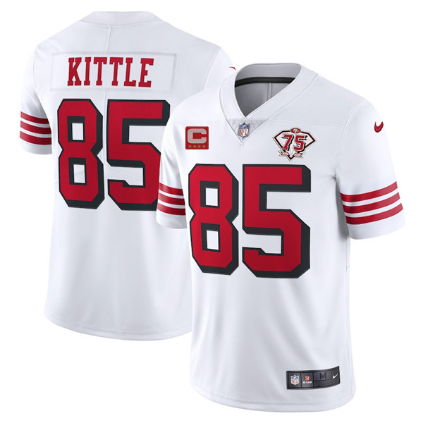 Men's San Francisco 49ers #85 George Kittle 2021 White With C Patch 75th Anniversary Vapor Untouchable Limited Stitched Jersey